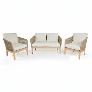 Ensemble de canapé en aluminium blanc en osier avec auvent rétractable ensemble de canapés d'extérieur au design moderne canapé de jardin en bois de teck mobilier d'extérieur - Product Image 1