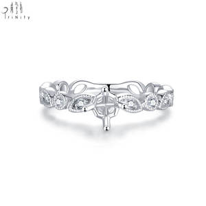 Top Quality Trendy Leaves Design Fine Jewelry 18K Solid White Gold Real Natural Diamond Semi Mount Ring For Women <b>Wedding</b> Band - Product Image 2