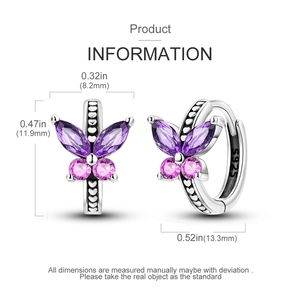 Pendientes de Aro de <span class=keywords><strong>Plata</strong></span> de Ley <span class=keywords><strong>925</strong></span> con Mariposas Rosas y Moradas con Circonita Colgante Estilo Clásico para Fiesta o Regalo para Mujer - Product Image 2