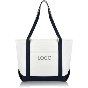 Stylish Canvas Shopping Tote Bag with an External Pocket, Top Zipper Closure, Daily Essentials Storage Cotton Bag
