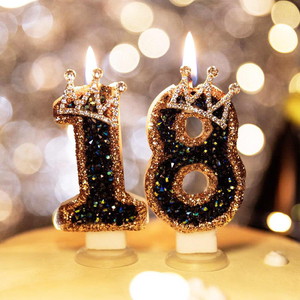 Bougie numérique en forme de couronne noire et dorée avec strass scintillants, décorations pour gâteaux de fête d'anniversaire, de <span class=keywords><strong>mariage</strong></span>, de commémoration - Product Image 2