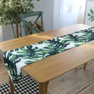 Nordic Fresh Plant Table Runner Polyester Cotton Waterproof Monstera Table Runner TV Cabinet Coffee Table Decoration