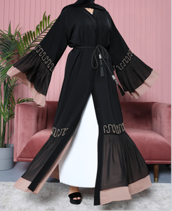 Dropshipping Loriya Nouvelle Abaya Duba Robe pour femmes musulmanes Robe à volants avec strass Vêtements islamiques Abaya noire ouverte Robe modeste - Product Image 3