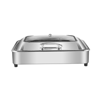 Chauffe-Plats Rectangulaire de Luxe en Verre Argenté et Acier Inoxydable 9L pour Buffet, Réchaud à Gaz Professionnel pour Traiteur