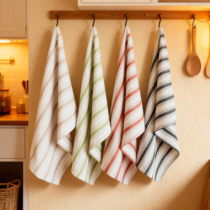 Essuie-tout de cuisine en coton style nordique, rayé, 100% coton, rectangulaire, pour usage en cuisine - Product Image 4