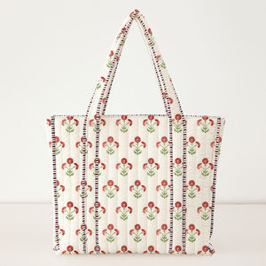 Designer Quilted <b>Fabric</b> Tote <b>Bag</b> Floral Pattern Soft Cotton Large Capacity Casual Travel Beach <b>Bag</b> For Women - Product Image 3