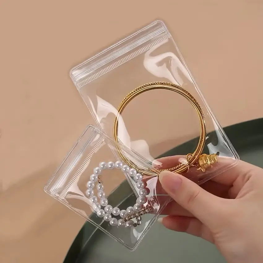 Aksesoris mewah kemasan plastik perhiasan tas Pvc kustom dapat digunakan kembali perhiasan buram kemasan Zip Lock Pouch