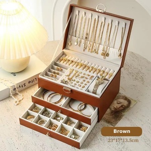 Jewelry Drawer Storage Box with Lock <b>Large</b> Capacity PU Leather Three-Layer Drawer for Necklaces Earrings Bracelets <b>Rings</b> Glasses - Product Image 6