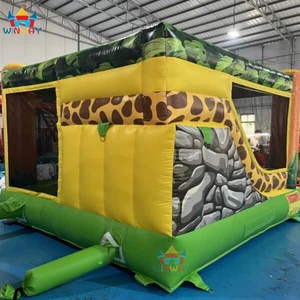 Château gonflable pour animaux pas cher en gros, maison de rebond pour enfants de haute qualité, bleu, jaune, vert, combinaison de matériaux PVC, taille 5x5m, installation facile - Product Image 4