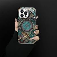 Coque de téléphone portable antichoc en TPU+PC motif lotus bleu vintage avec cordon pour 15 Pro Max/17/16/14/13/12