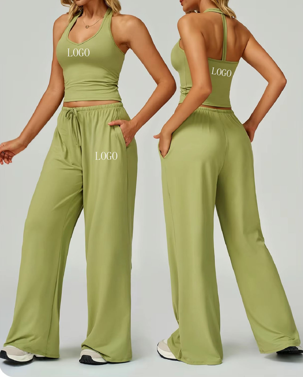 Women's Yoga Sports Set Quick-Drying Beauty Back Sling Leisure Running Fitness Clothing Cross-Border Solid Nude Feel