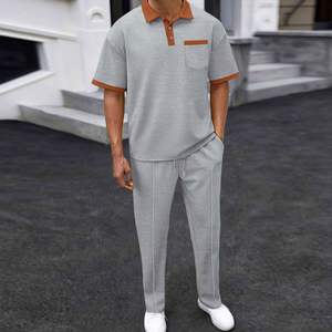 I-0641 Hot Sale Plus Size Men's Sets High Quality Eco-Friendly Button Collar Short Sleeve Soft Solid Spandex/Cotton Formal Pants - Product Image 4