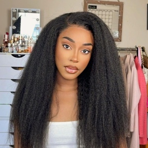 Longue perruque droite crépue texturée comporte une ligne de <span class=keywords><strong>cheveux</strong></span> pré-plumée <span class=keywords><strong>sur</strong></span> le devant Yaki cuticule alignée <span class=keywords><strong>cheveux</strong></span> brésiliens bruts vierges - Product Image 1