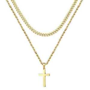 Collier avec pendentif croix en acier inoxydable, chaîne cubaine double couche, pour hommes, bijoux à la mode, cadeau à porter au quotidien - Product Image 1