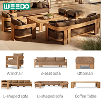 Modernes Teakholz Outdoor-Sofa-Set Wasserfestes Gartenmöbel-Set Hotel Villa Resort Ottoman 3-Sitzer-Sofa Luxus Outdoor-Sofa