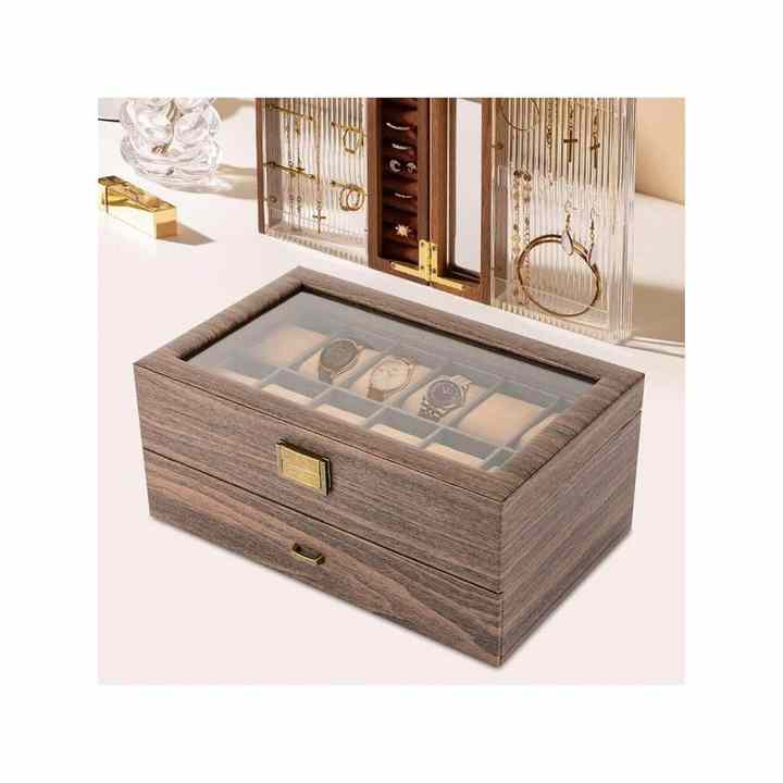 2-Layer PU Leather Watch Box 24-Slot Watch Case Organizer for Men and Women Watch Display Drawer Watch Holder