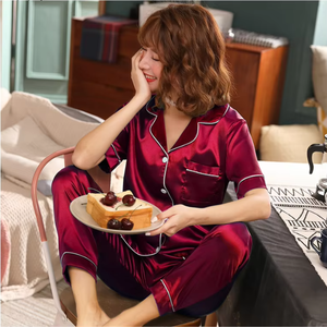 2026 New Soft Ice Silk Luxe Relaxed Pajama Set Pet Hair Repellent for Dog / <strong>Cat</strong> Parents <strong>Pyjamas</strong> <strong>Women</strong> Sleepwear for Home Indoor - Product Image 1