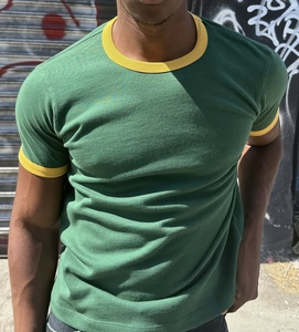 T-shirt vintage contrasté pour homme, 100 % coton épais, coupe ajustée, manches courtes, logo personnalisé OEM, tee-shirt décontracté d'été - Product Image 3
