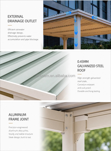 Pergola Gazebo ANCSEM con Tetto Rigido in Lamiera Zincata, Telaio in Alluminio con Grondaia e Tenda Opzionale per Patio e Giardino Esterno - Product Image 4