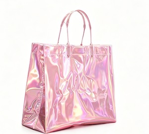 Sac de shopping pour femmes, personnalisé, coloré, laser holographique, transparent, imperméable, PVC, fond carré, sac cadeau, supermarché - Product Image 2