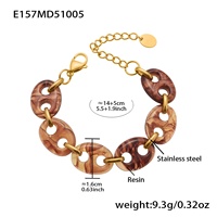 Brazaletes de Acero Inoxidable con Baño de Oro de 18K, Diseño de Nariz de Cerdo, Estilo Lujoso y Versátil, con Resina de Ámbar, Moda Europea y Americana