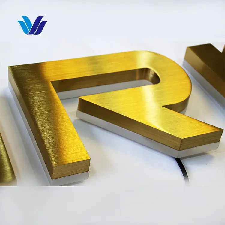 HONGSEN lettera personalizzata in acciaio inossidabile 3D lettere d'oro lettera in metallo dorato targa in metallo 3D