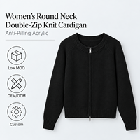 Cardigan zippé à manches longues pour femme, style coréen, automne-hiver, couleur unie, col rond, tricot haut de gamme, OEM ODM