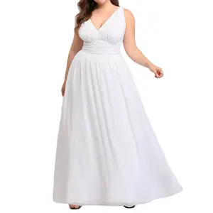 Aangepaste Dames Plus Size Vrouwen Chiffon Maxi Formele Avond Cocktail Wit Elegante Lange Casual Feestjurken Voor Bruiloftsgast