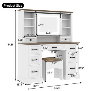 Festival de Compras de Marzo: Tocador de <span class=keywords><strong>Maquillaje</strong></span> Estilo Rústico de 47.2 Pulgadas, Mesa de <span class=keywords><strong>Maquillaje</strong></span> <span class=keywords><strong>con</strong></span> <span class=keywords><strong>Espejo</strong></span> LED Deslizante, Almacenamiento y Taburete - Product Image 5