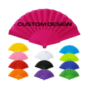 Ventilador de mano de plástico personalizado de 23cm, ventiladores plegables de plástico de mano de colores para mujeres y accesorios para festivales