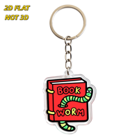 Gantungan Kunci Akrilik Book Worm Cetak UV Desain Buku Merah & Cacing Hijau yang Lucu untuk Pembaca, Pustakawan, Pelajar, Aksesoris Transparan yang Tahan Lama