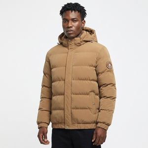 Abrigo de lana lavada color canela para hombre con logo de insignia, chaqueta acolchada informal impermeable de corte regular con cuello alto - Product Image 6