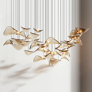 Artistieke gouden glazen LED hanglamp met lotusbladontwerp voor hotellobby, villa, woonkamer & restaurantverlichting - Product Image 1