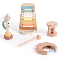 Wooden Musical Instruments Toy Set Morandi Pastel Xylophone Moon Tambourine Sun Rattle Flute Toddler Educational Toys Gift Set