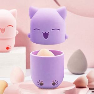 Cute Mini Cat Shaped Silicone <b>Makeup</b> Sponge <b>Holder</b>, Portable Dustproof Breathable Beauty Blender Storage Case - Product Image 1