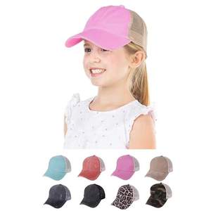 Kızın yıkanmış sıkıntılı pamuk örgü çapraz dağınık Bun at kuyruğu beyzbol şapkası çocuklar düz Camo leopar Vintage ayarlanabilir şapkalar - Product Image 1