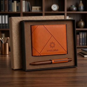 Ensemble cadeau d'affaires personnalisé en cuir PU et métal avec logo sur mesure - Portefeuille, stylo, étiquette de bagage - Impression UV promotionnelle, cadeau d'entreprise - Product Image 1