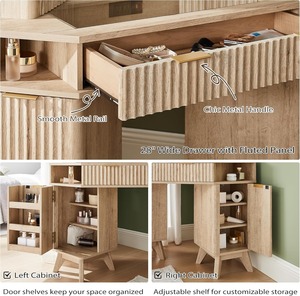 Wholesale Hot Selling Modern Bedroom Wooden Fluted Makeup Vanities Desk Large Corner <strong>Dressing</strong> <strong>Table</strong> <strong>Lights</strong> Mirror Charging - Product Image 2