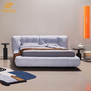 Muebles de dormitorio de tela contemporánea natural, marco de madera maciza, camas, nuevo estilo, <span class=keywords><strong>cama</strong></span> de madera tapizada, marco de madera, <span class=keywords><strong>cama</strong></span> tamaño King - Product Image 1