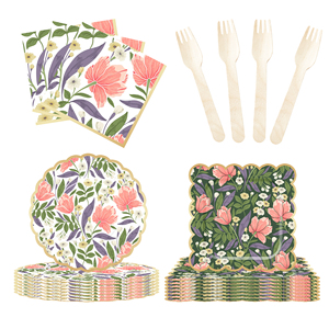 DAMAI New Customized Design Flower Theme <b>Disposable</b> Dessert Dinner Paper Plates Cups Napkin Floral Tableware Set - Product Image 3