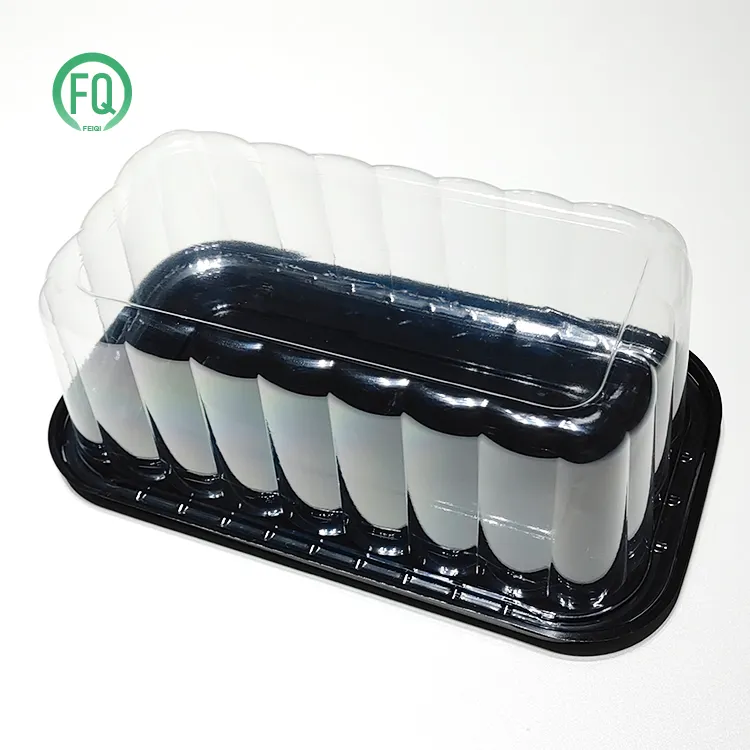 High standard Food Container Custom Box Tray with Lid Packing Black Transparent Cake Box