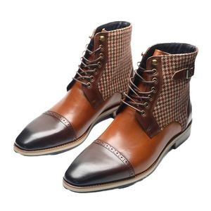 Bottes en cuir à lacets pour homme, en cuir de vachette pleine fleur, faites à la main, à bout pointu, pour l'automne et l'hiver, style décontracté - Product Image 1