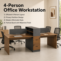 Bureau de travail ouvert élégant et minimaliste à quatre postes, avec cloisons, grand volume, en panneaux de particules mélaminés, pour l'exportation