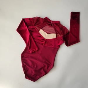 2024 mới hợp thời trang bán hàng nóng Hoàng Gia nhung đỏ phụ nữ cô gái dài tay Áo cao cổ múa ba lê leotards - Product Image 2