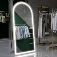 Espejo arqueado LED hecho a mano, espejo de cuerpo entero con diseño de arco para colgar en la pared, ideal para sala de estar y dormitorio.