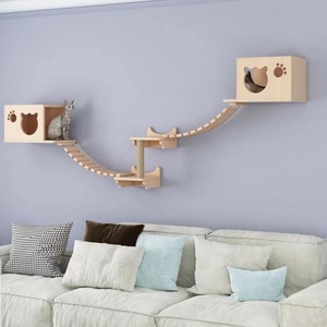 Arbre à chat mural en bois massif avec forme de lune et design hexagonal pour chats, mobilier moderne pour animaux de compagnie, écologique, taille moyenne - Product Image 2