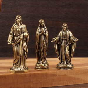 Brass Figurine Set Jesus Mary Sacred Heart Religious Ornament Tabletop <b>Decor</b> Craft Gift - Product Image 1
