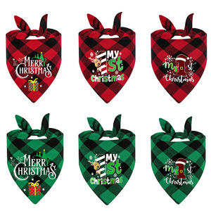 Yisi Christmas Pet Triangular Bandana Plaid Dog Cat Bib Printed Scarf Winter Holiday Costume - Product Image 1