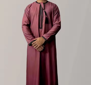 Thobe da Uomo Premium Ricamato con Nappe, Stile <span class=keywords><strong>Arabo</strong></span> Saudita, Abito Islamico Tradizionale Omani Kandura Jalabiya - Product Image 3