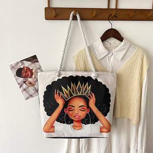 Sac à main en toile pour femme personnalisé haut de gamme, sac fourre-tout en coton avec logo brodé, sac de courses - Product Image 4